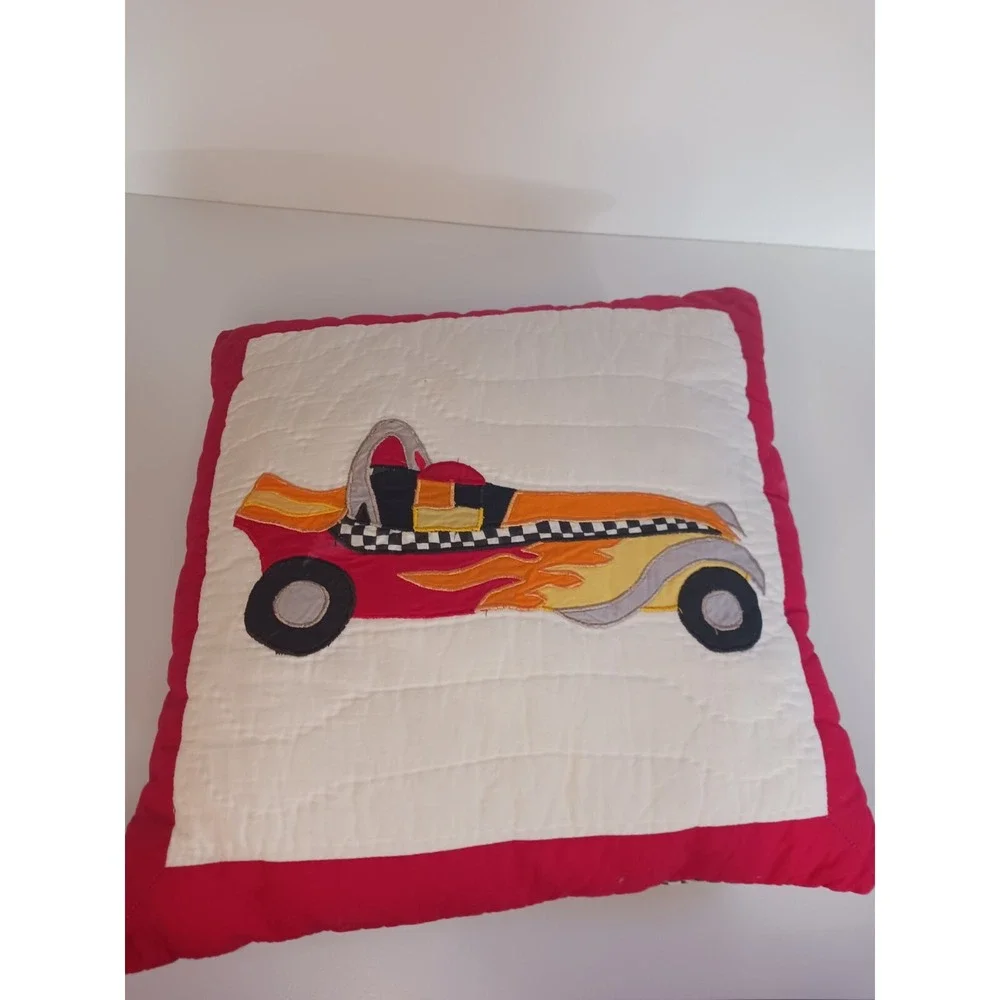 🏁Antique Race Car Pillow Quilt Checkered‎ Back 15